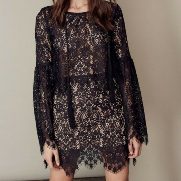 SET BLACK EYELASH LACE LONG TOP BELL MINI SKIRT - Picture 4 of 16